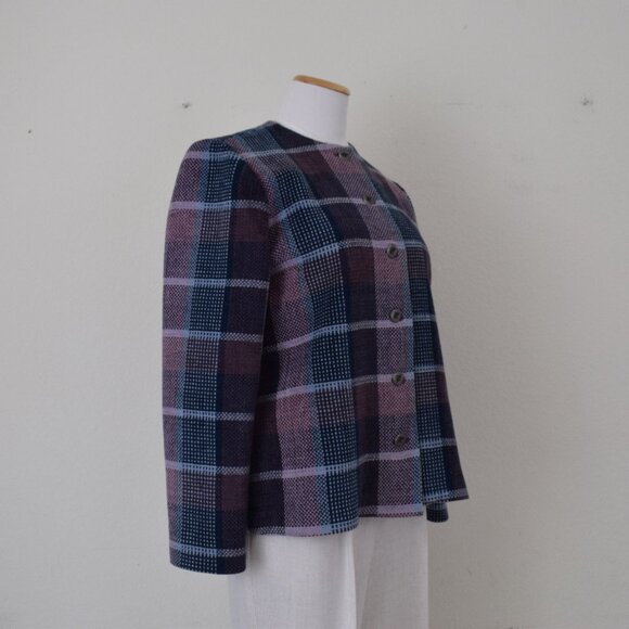 Vintage 80s Acrylic Plaid Boxy‎ Polyester Jacket size 10P - Picture 5 of 10